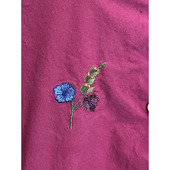 VTG Bobbie Brooks Shirt Jacket Embroidered Floral Womens 22/24W Burgundy Granny - Picture 4 of 9
